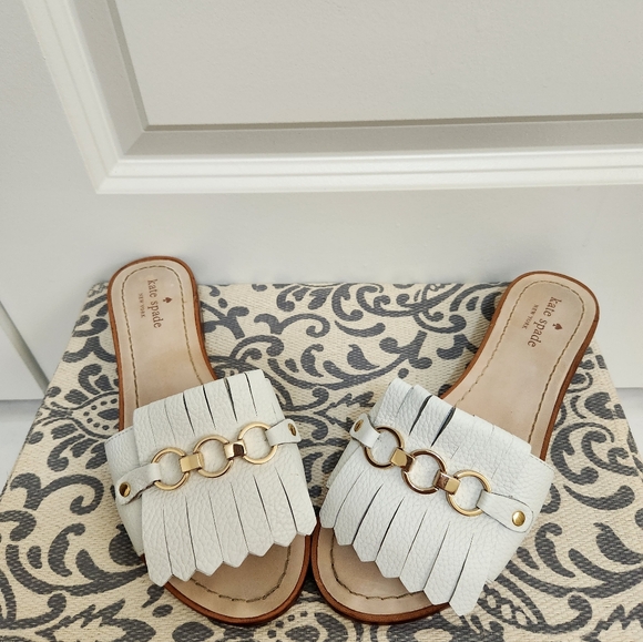 Kate Spade Brie White Leather Fringe Slides Size 7.5 - Picture 5 of 6